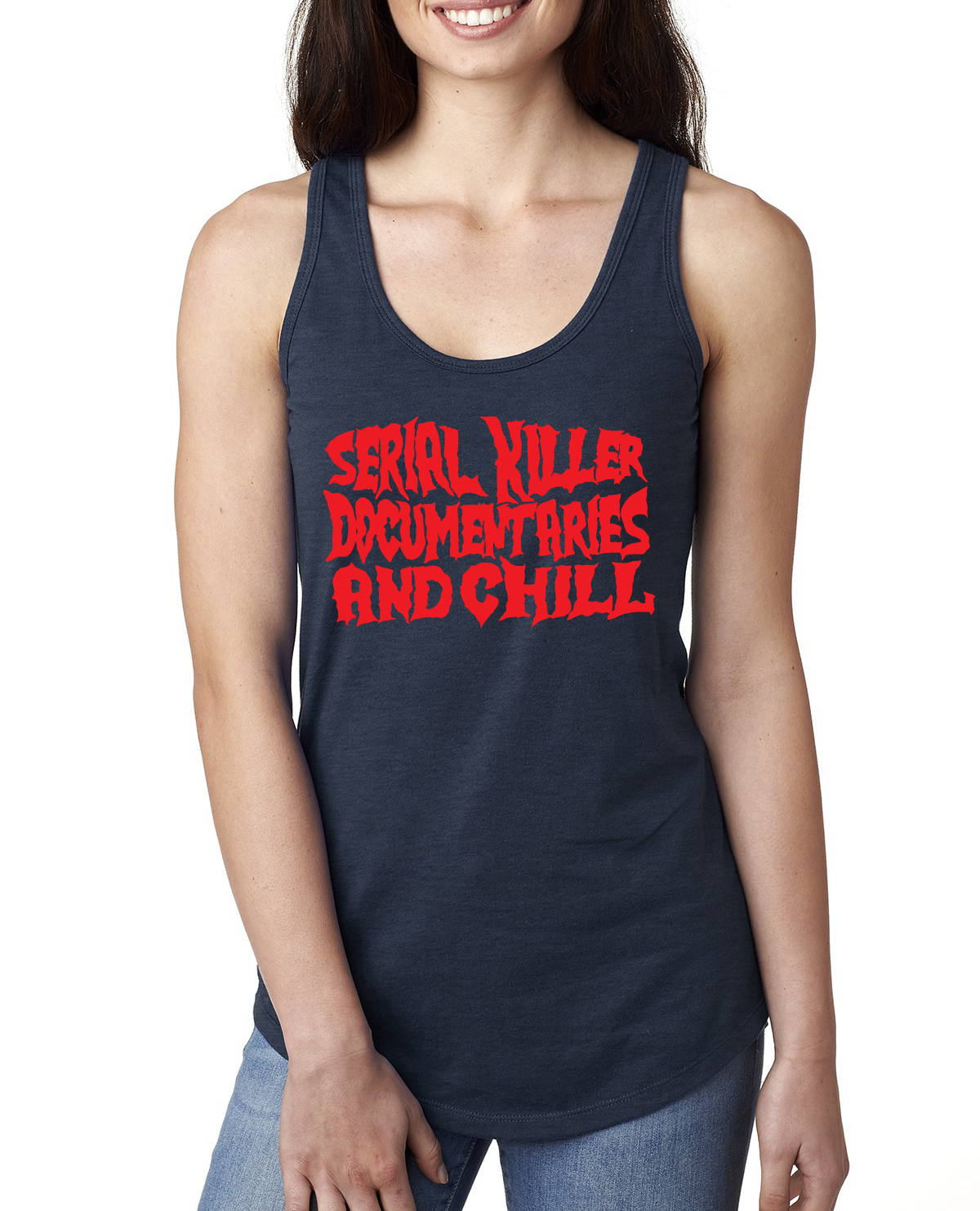 Serial Killer Documentaries And Chill Humor Ladies Racerback Tank Top - Picture 5 of 13