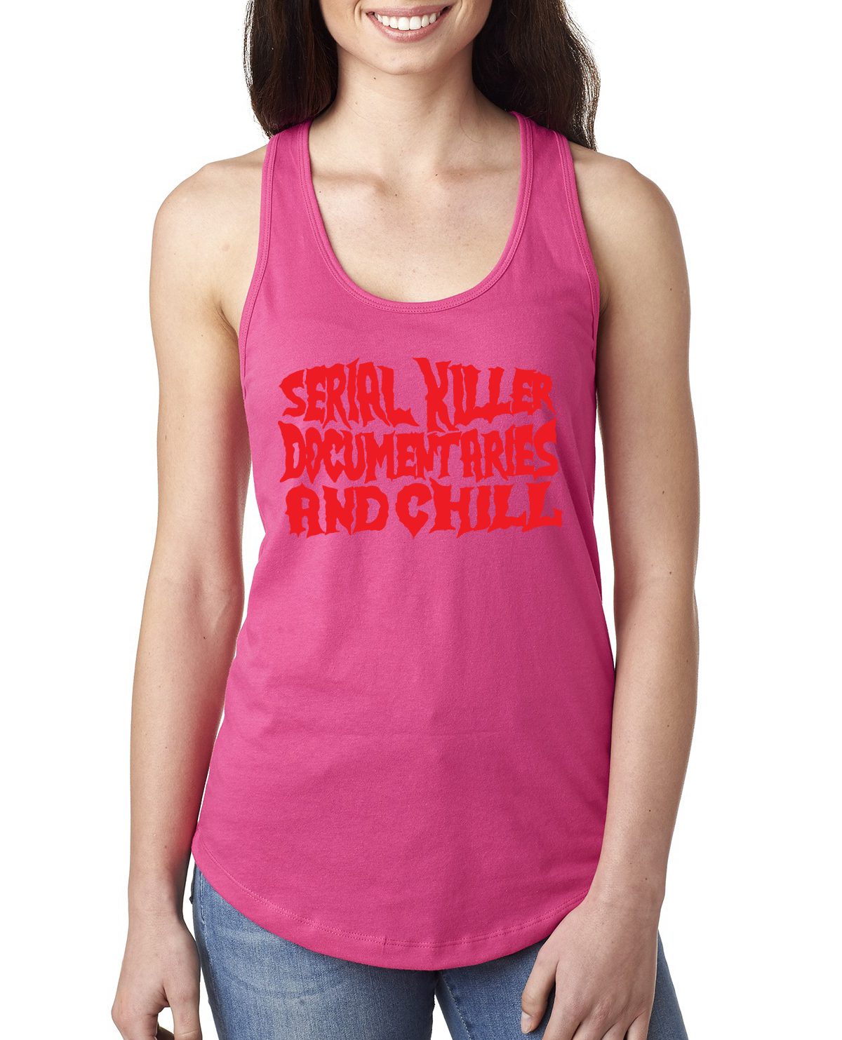Serial Killer Documentaries And Chill Humor Ladies Racerback Tank Top - Picture 12 of 13