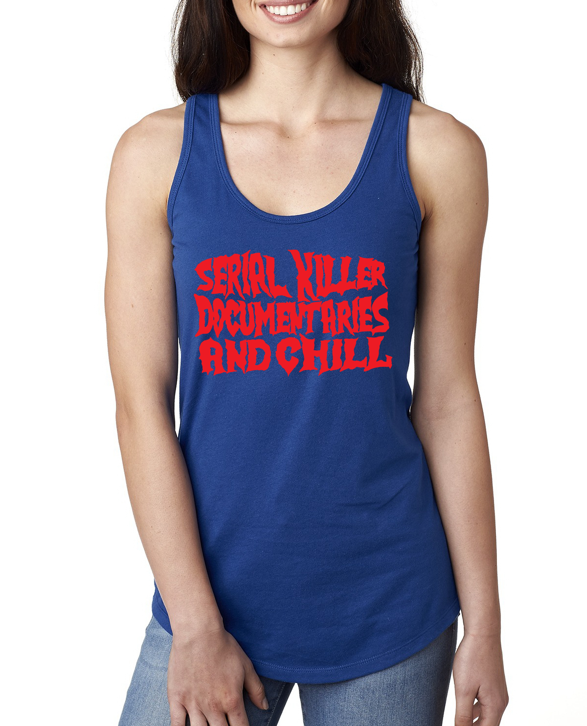 Serial Killer Documentaries And Chill Humor Ladies Racerback Tank Top - Picture 6 of 13