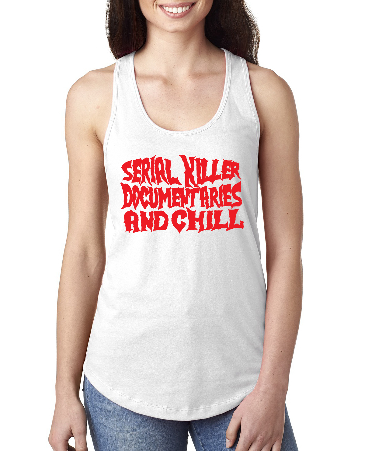 Serial Killer Documentaries And Chill Humor Ladies Racerback Tank Top - Picture 7 of 13