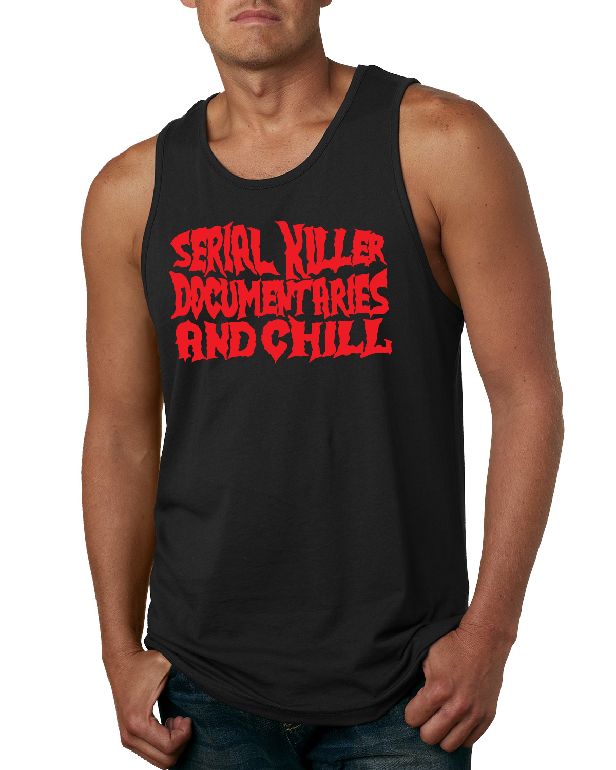 Camiseta sin mangas de documentales de asesinos en serie y humor frío para hombres - Imagen 2 de 7