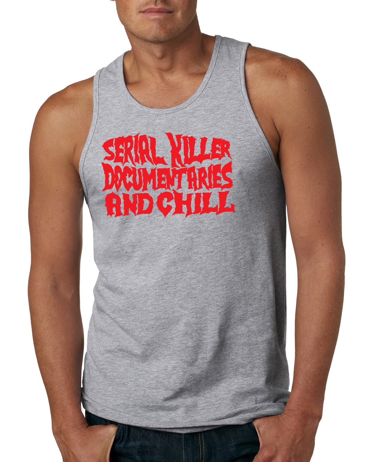 Camiseta sin mangas de documentales de asesinos en serie y humor frío para hombres - Imagen 4 de 7