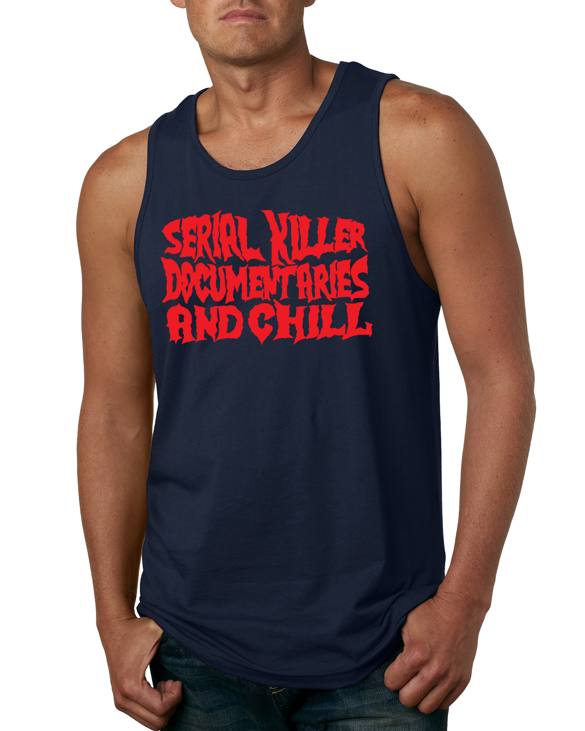 Camiseta sin mangas de documentales de asesinos en serie y humor frío para hombres - Imagen 5 de 7