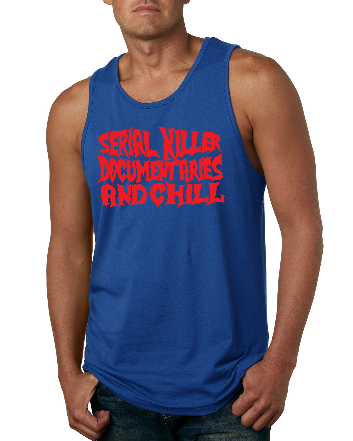 Camiseta sin mangas de documentales de asesinos en serie y humor frío para hombres - Imagen 6 de 7