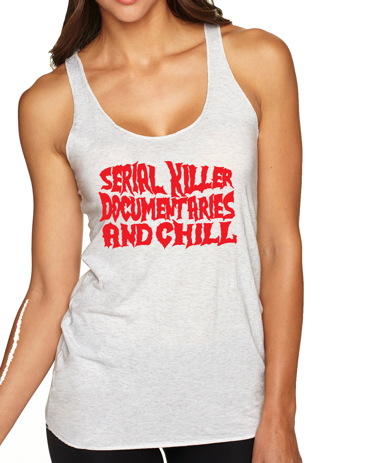 Serial Killer Documentaries And Chill Humor Tri-Blend Racerback Tank Top - Picture 6 of 15