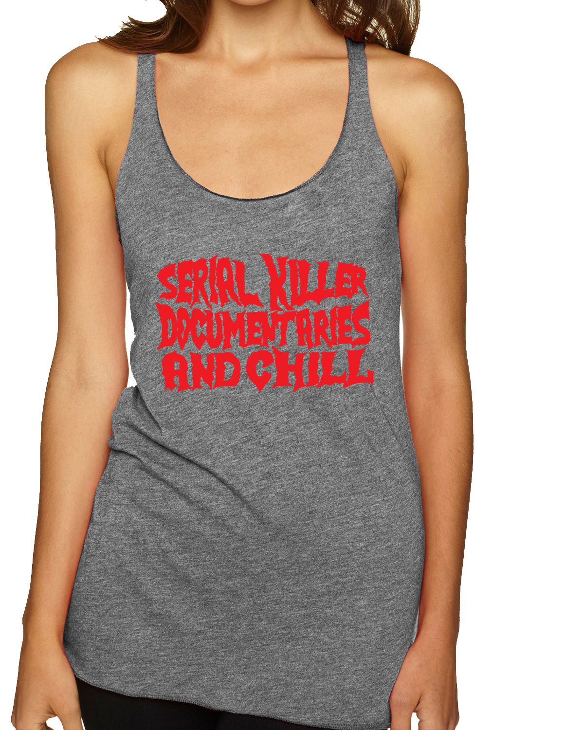 Serial Killer Documentaries And Chill Humor Tri-Blend Racerback Tank Top - Picture 7 of 15