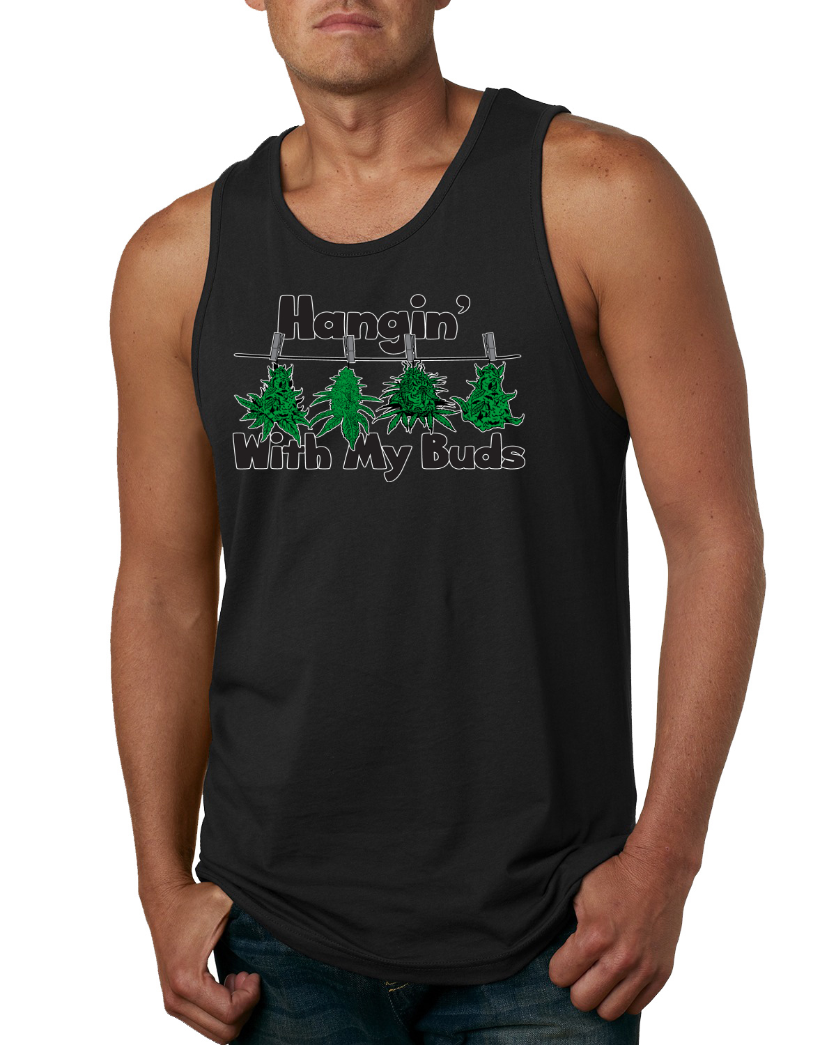 Hangin with My Buds THC Marijuana CBD Weed Mens Graphic Tank Top
