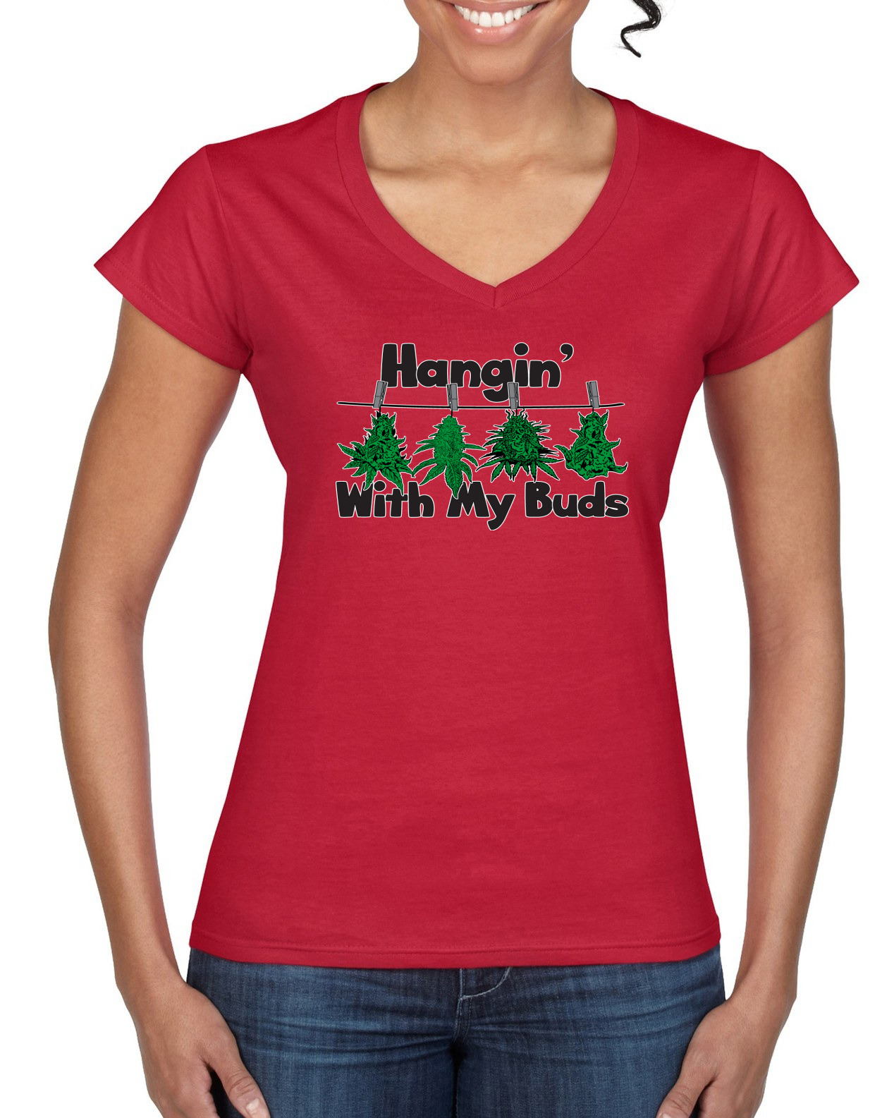 Camiseta Hangin with My Buds THC Marihuana CBD Hierba Mujer Estándar Cuello en V - Imagen 6 de 8
