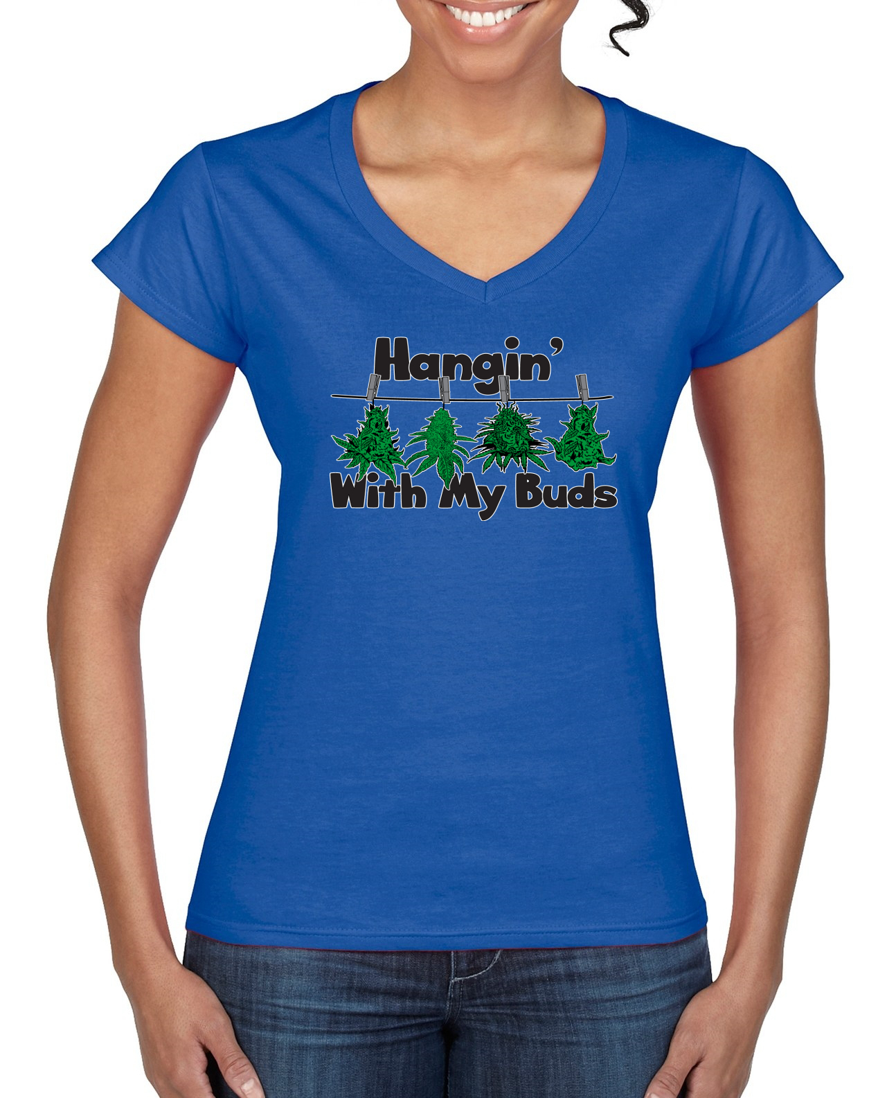 Camiseta Hangin with My Buds THC Marihuana CBD Hierba Mujer Estándar Cuello en V - Imagen 7 de 8