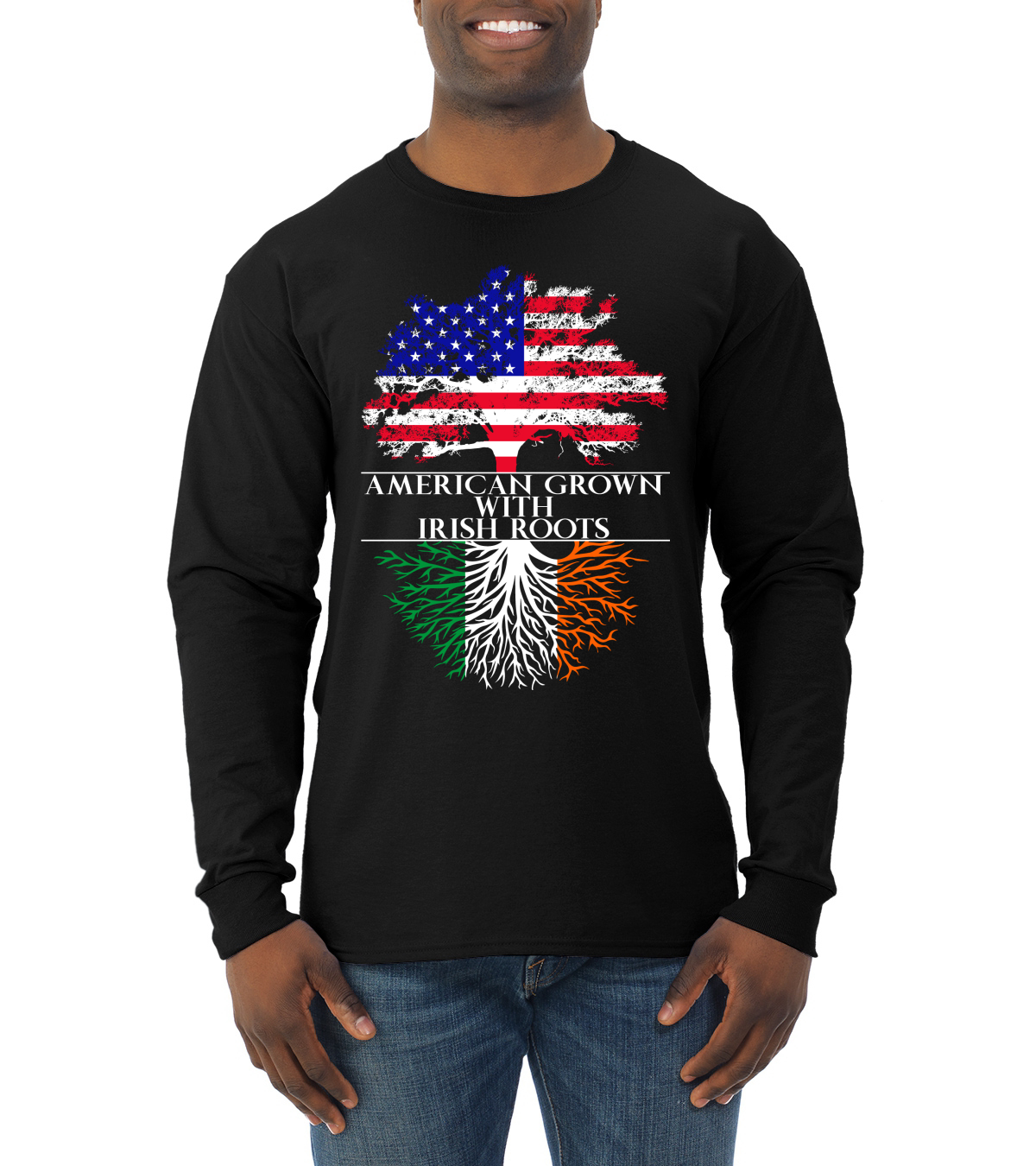American Grown with Irish Roots St Patricks Day Men Long Sleeve Shirt - Picture 3 of 6