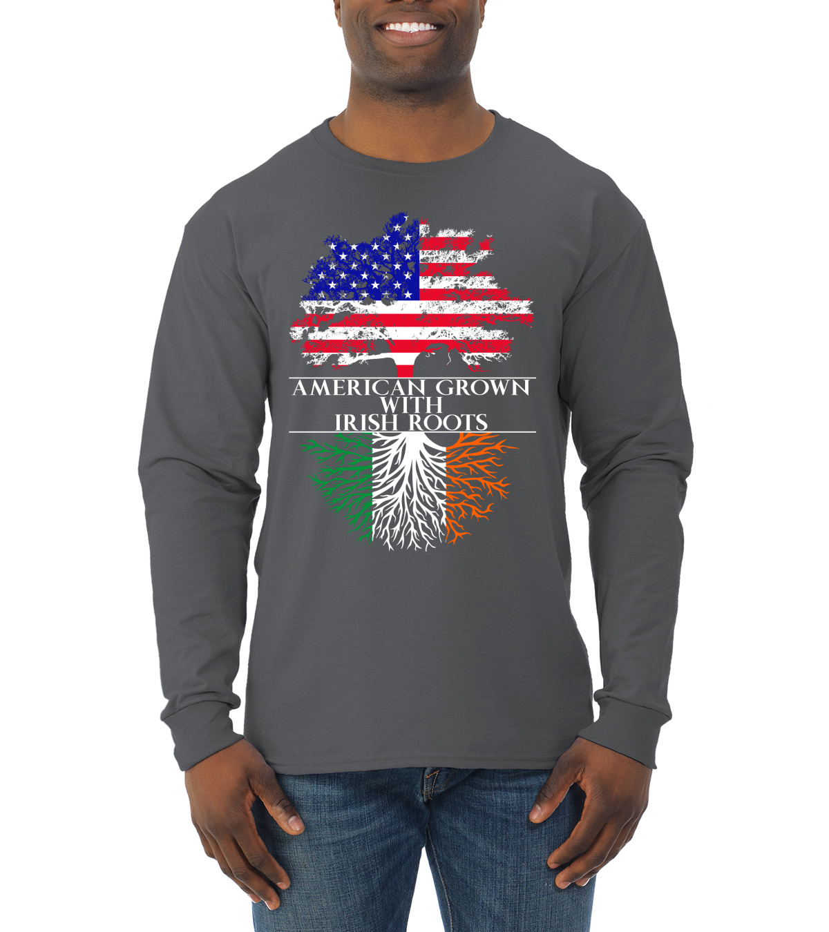 American Grown with Irish Roots St Patricks Day Men Long Sleeve Shirt - Picture 4 of 6