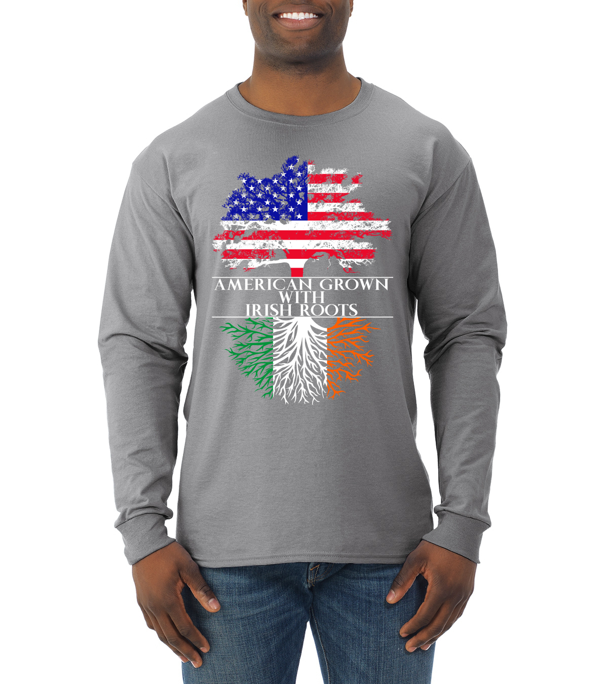 American Grown with Irish Roots St Patricks Day Men Long Sleeve Shirt - Picture 5 of 6