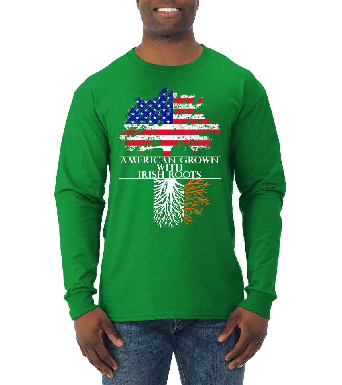 American Grown with Irish Roots St Patricks Day Men Long Sleeve Shirt - Picture 6 of 6