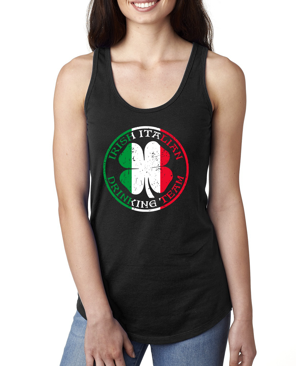 Irish Italian Drinking Team Mixed Race St Patricks Day Ladies Racerback Tank Top - Picture 3 of 6