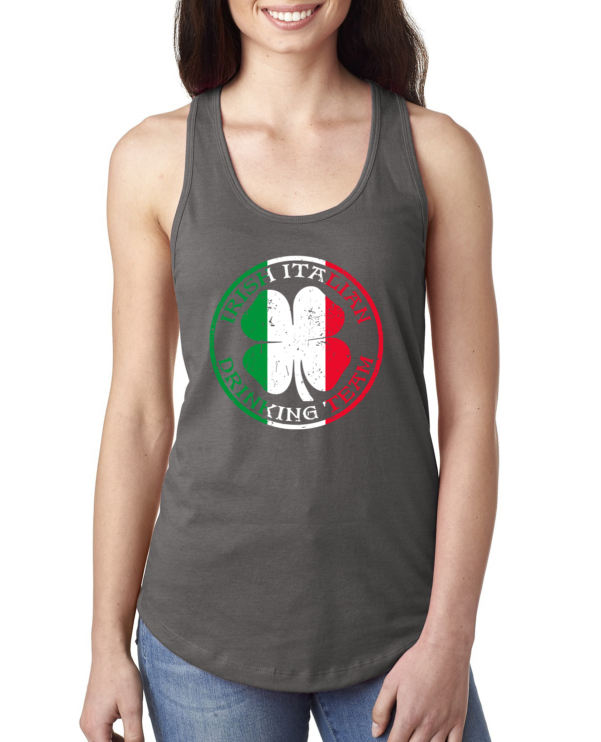 Irish Italian Drinking Team Mixed Race St Patricks Day Ladies Racerback Tank Top - Picture 6 of 6