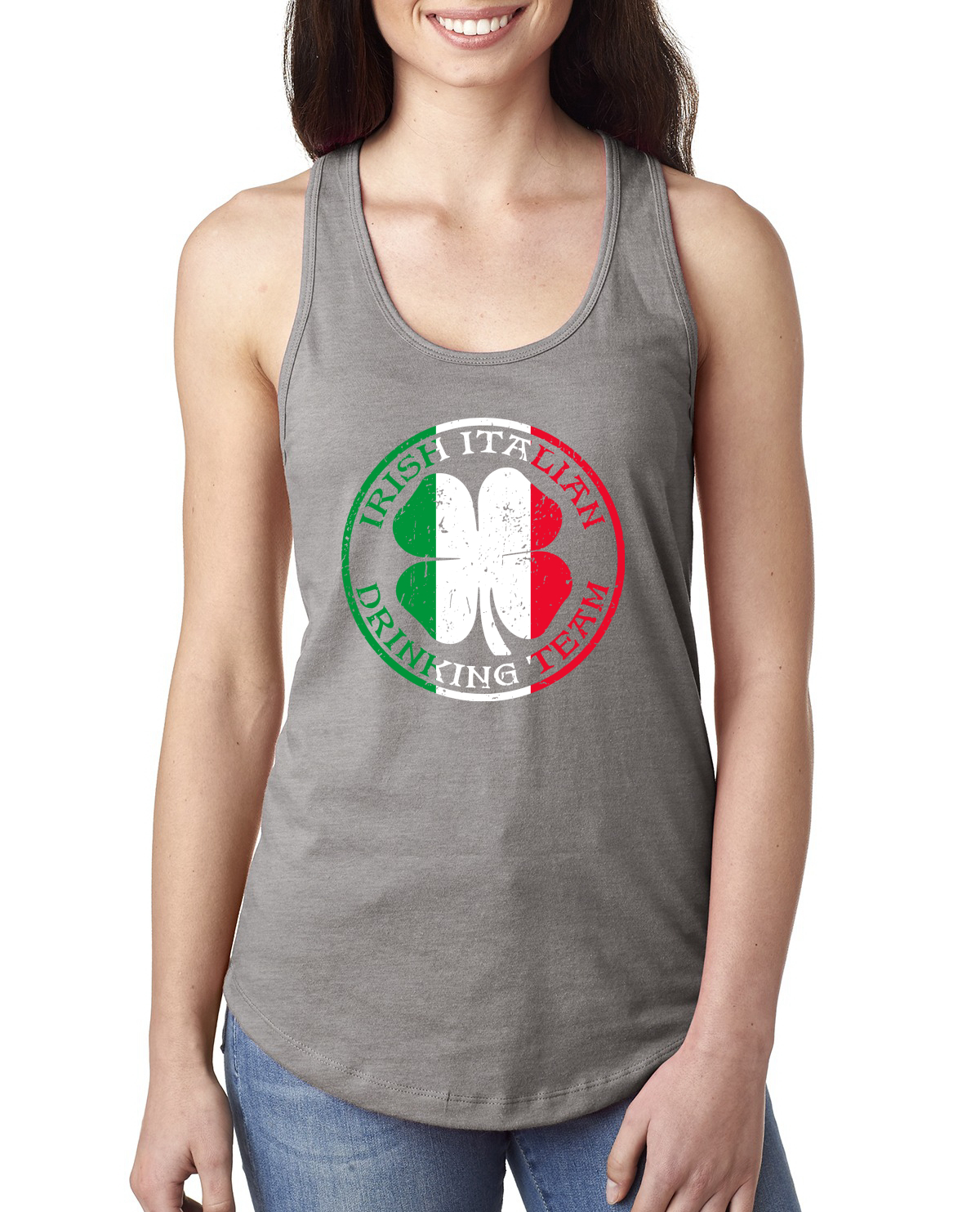 Irish Italian Drinking Team Mixed Race St Patricks Day Ladies Racerback Tank Top - Picture 4 of 6