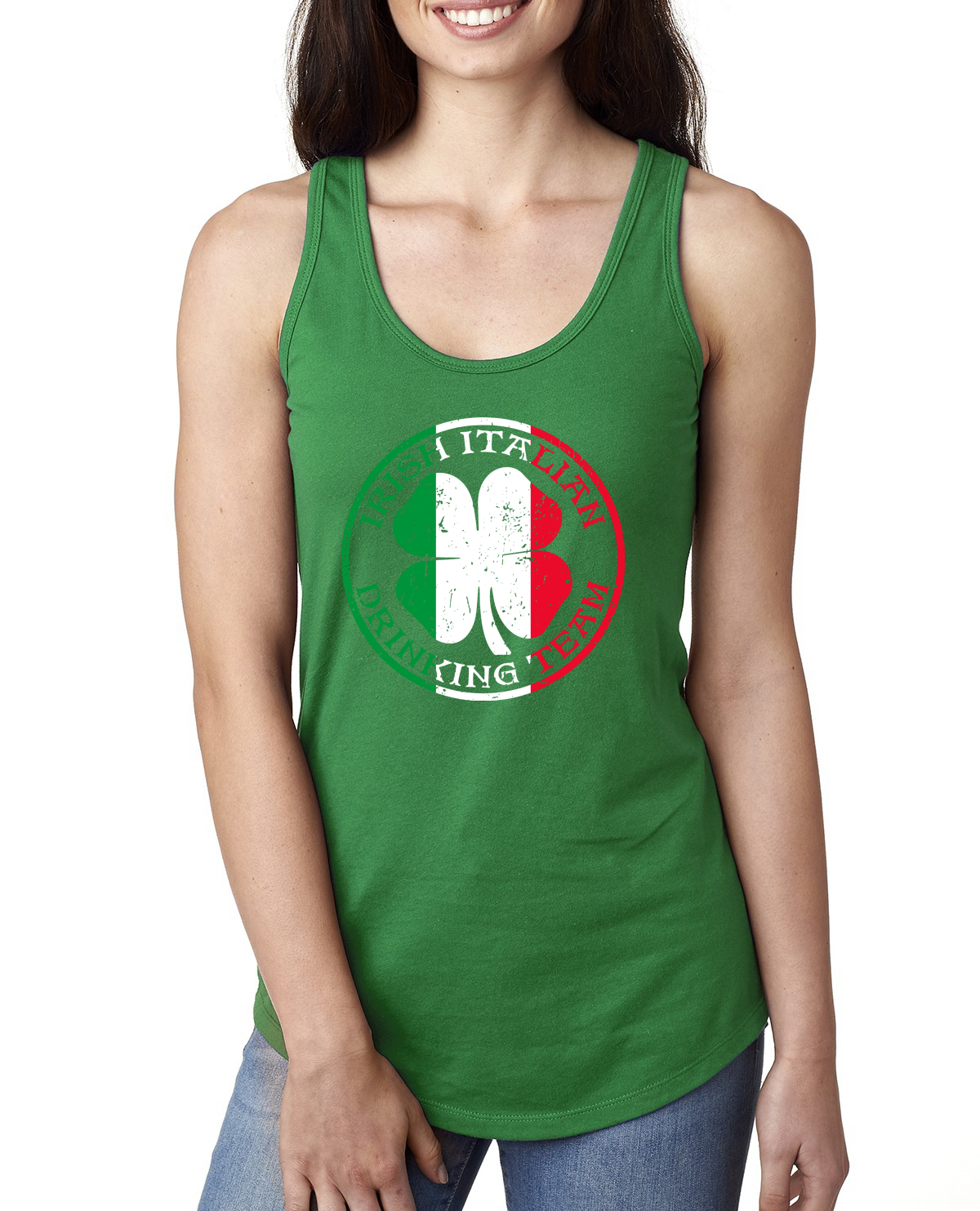 Irish Italian Drinking Team Mixed Race St Patricks Day Ladies Racerback Tank Top - Picture 5 of 6