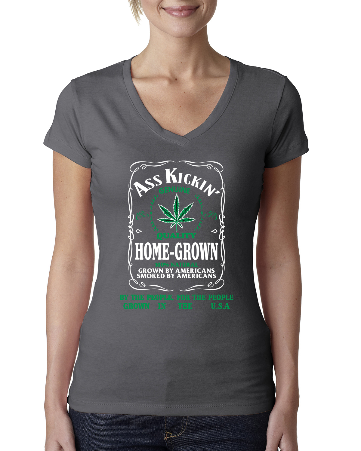 Camiseta Ass Kickin"" Cultivada en Casa Calidad Genuina Maleza Mujeres Calce Junior Cuello en V - Imagen 8 de 12