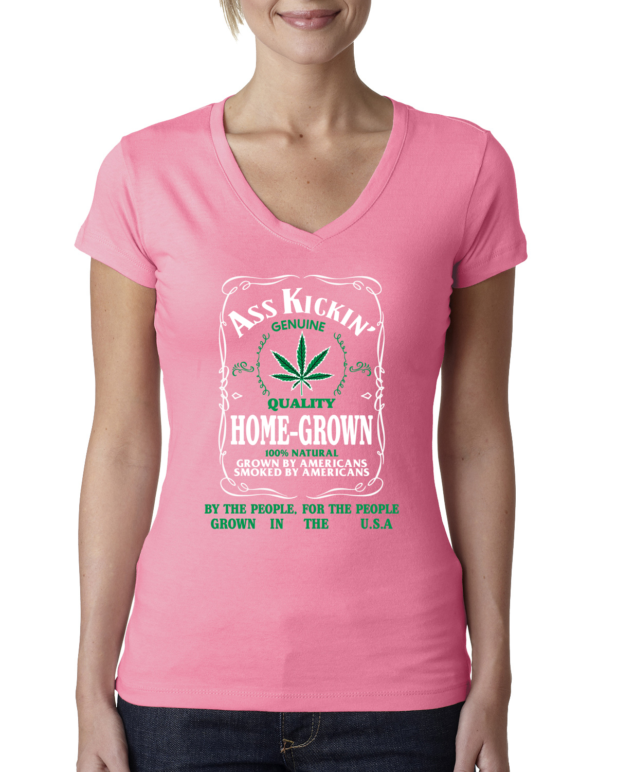 Camiseta Ass Kickin"" Cultivada en Casa Calidad Genuina Maleza Mujeres Calce Junior Cuello en V - Imagen 9 de 12