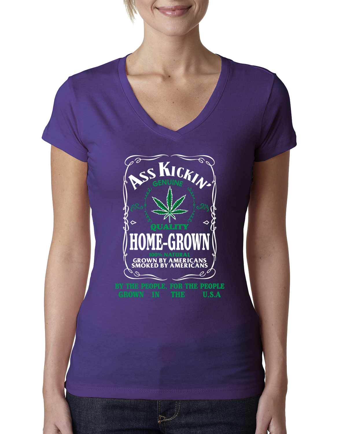 Camiseta Ass Kickin"" Cultivada en Casa Calidad Genuina Maleza Mujeres Calce Junior Cuello en V - Imagen 10 de 12