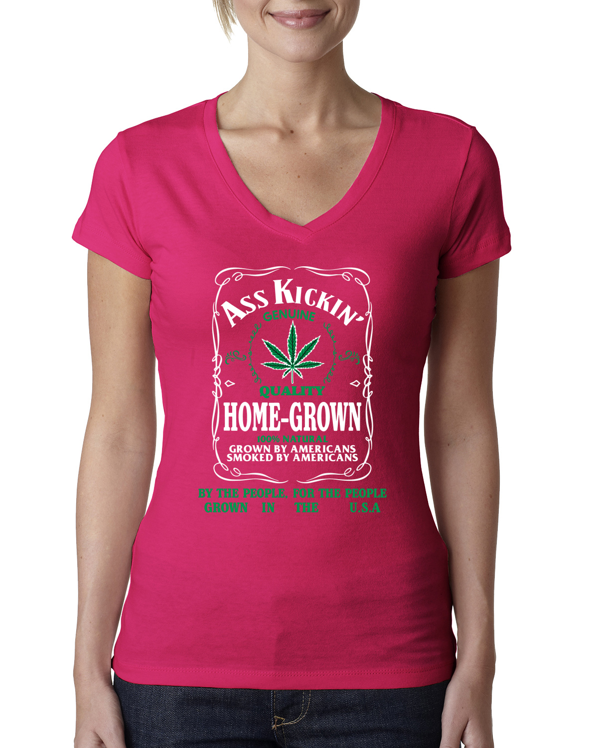 Camiseta Ass Kickin"" Cultivada en Casa Calidad Genuina Maleza Mujeres Calce Junior Cuello en V - Imagen 11 de 12
