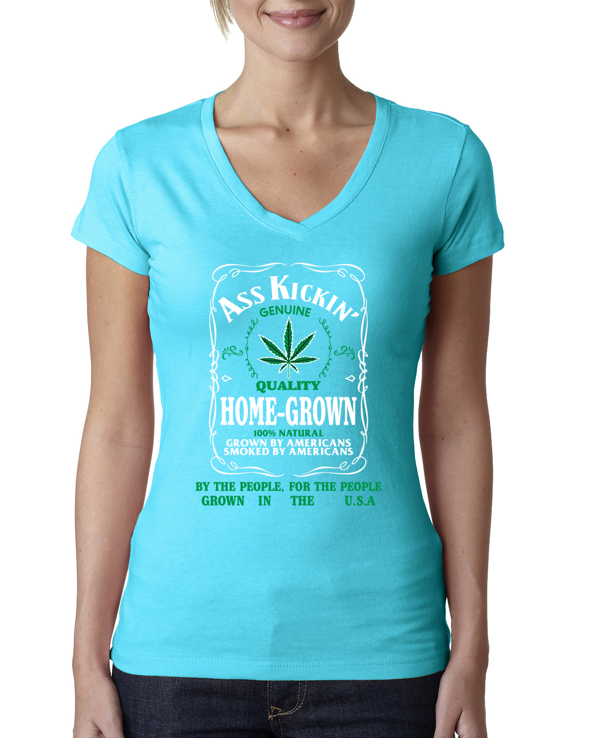 Camiseta Ass Kickin"" Cultivada en Casa Calidad Genuina Maleza Mujeres Calce Junior Cuello en V - Imagen 12 de 12