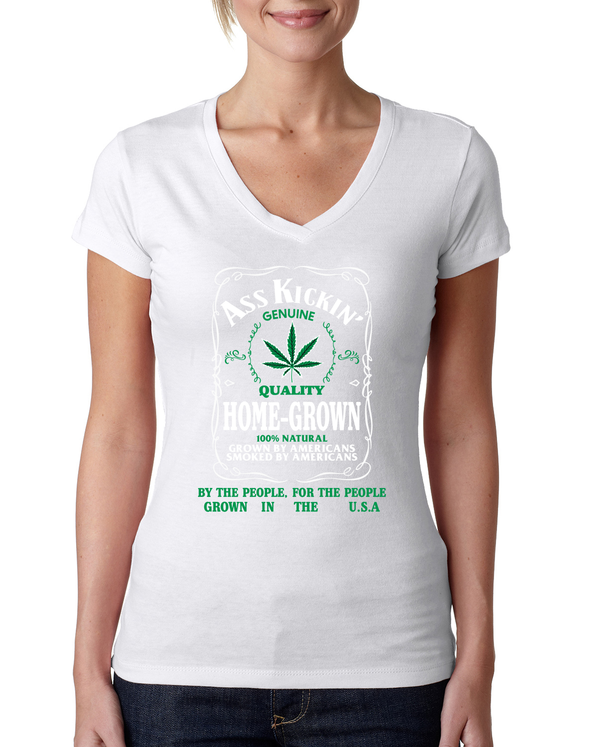 Camiseta Ass Kickin"" Cultivada en Casa Calidad Genuina Maleza Mujeres Calce Junior Cuello en V - Imagen 7 de 12