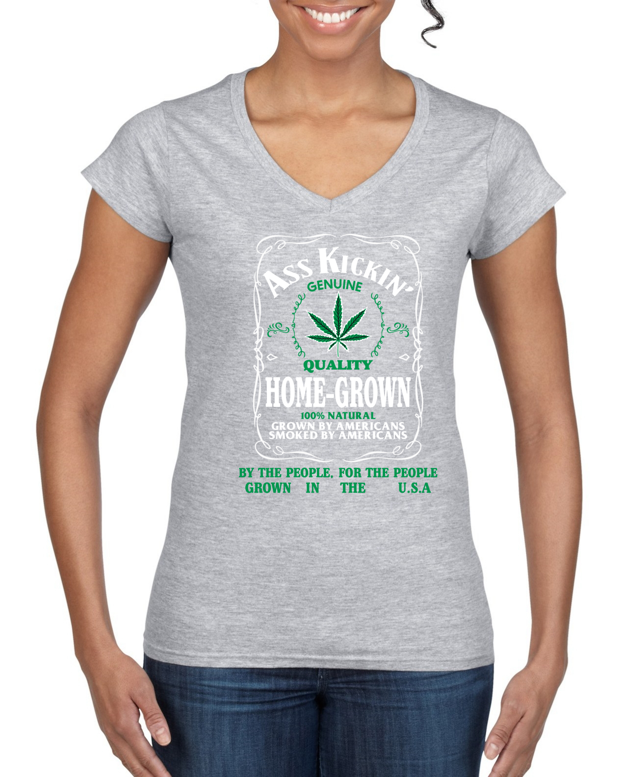 Ass Kickin" Home Grown Genuine Quality Weed Women Standard V-Neck Tee - Picture 3 of 7
