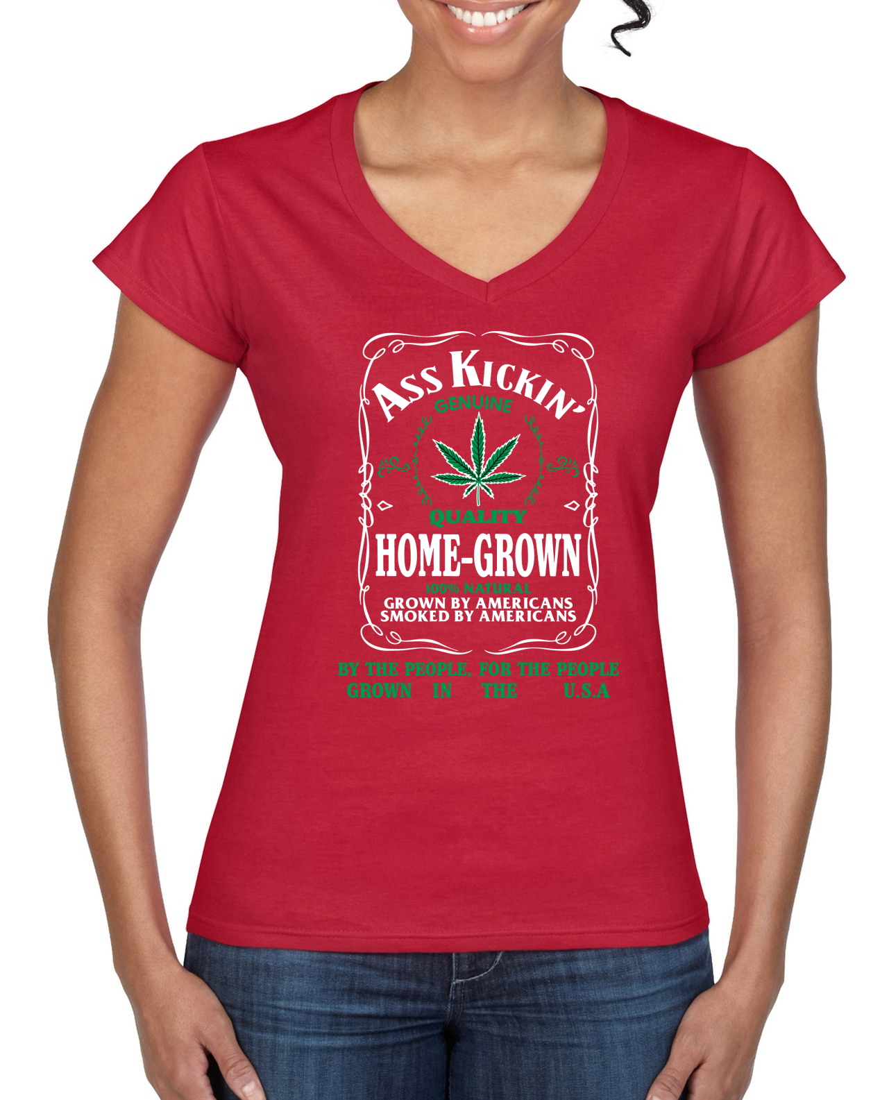 Ass Kickin" Home Grown Genuine Quality Weed Women Standard V-Neck Tee - Picture 5 of 7
