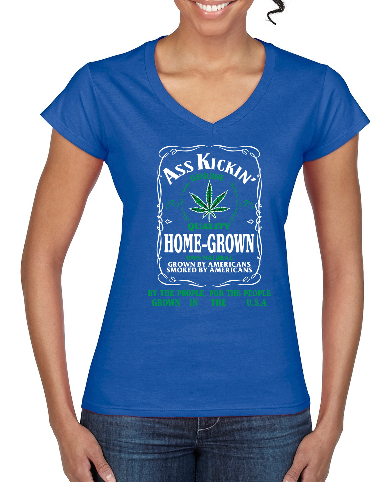 Ass Kickin" Home Grown Genuine Quality Weed Women Standard V-Neck Tee - Picture 6 of 7