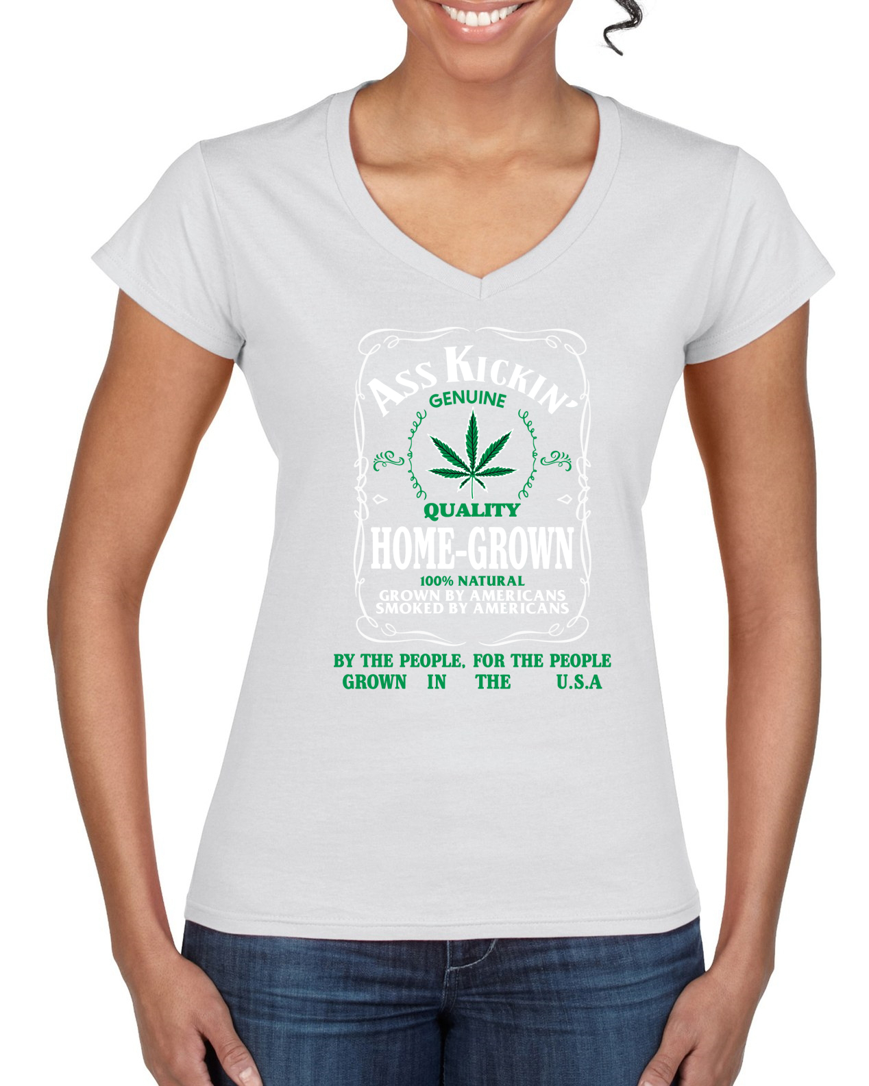 Ass Kickin" Home Grown Genuine Quality Weed Women Standard V-Neck Tee - Picture 7 of 7