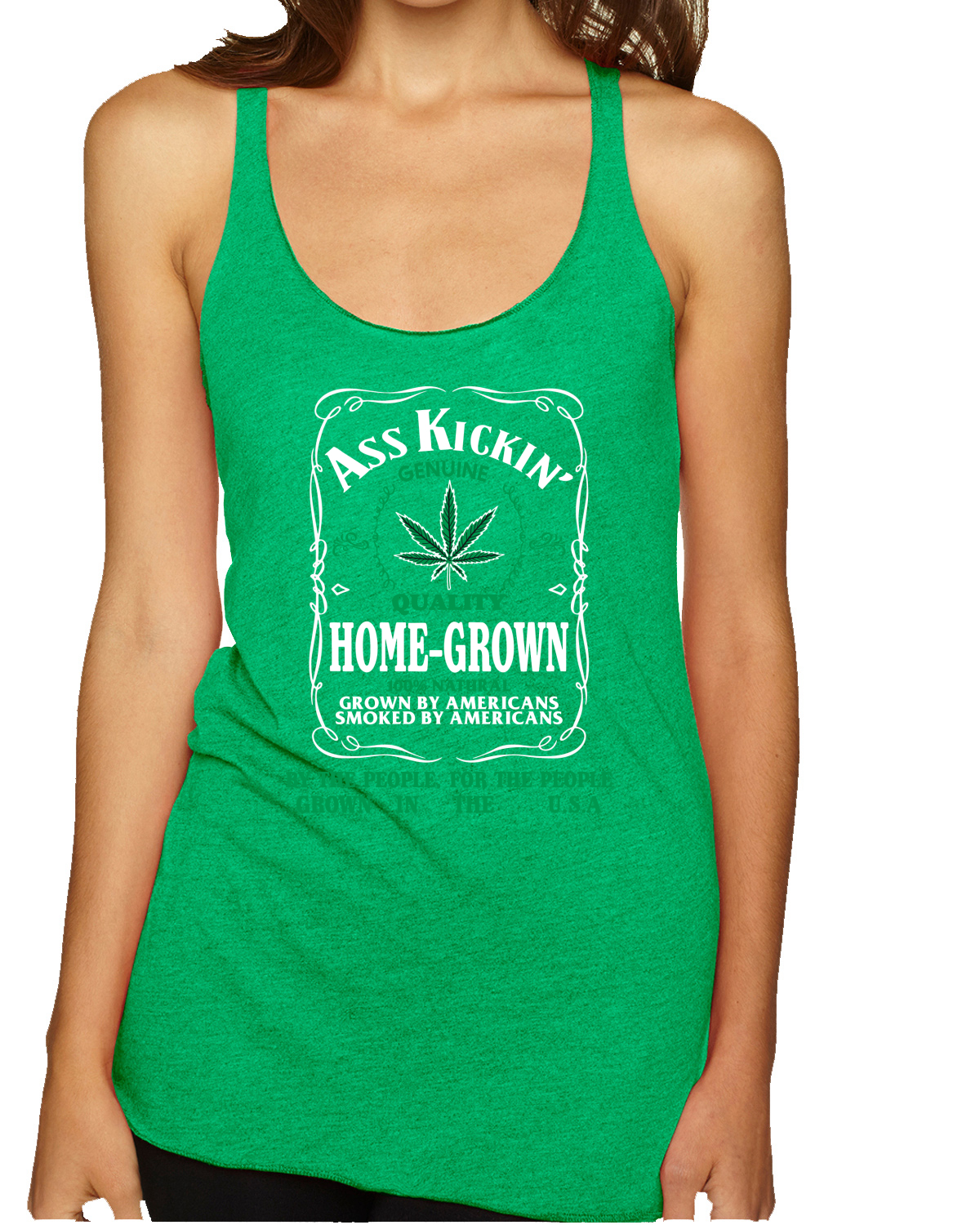 Top sin mangas Ass Kickin"" de calidad genuina cultivada en casa hierba triple mezcla Racerback - Imagen 5 de 15