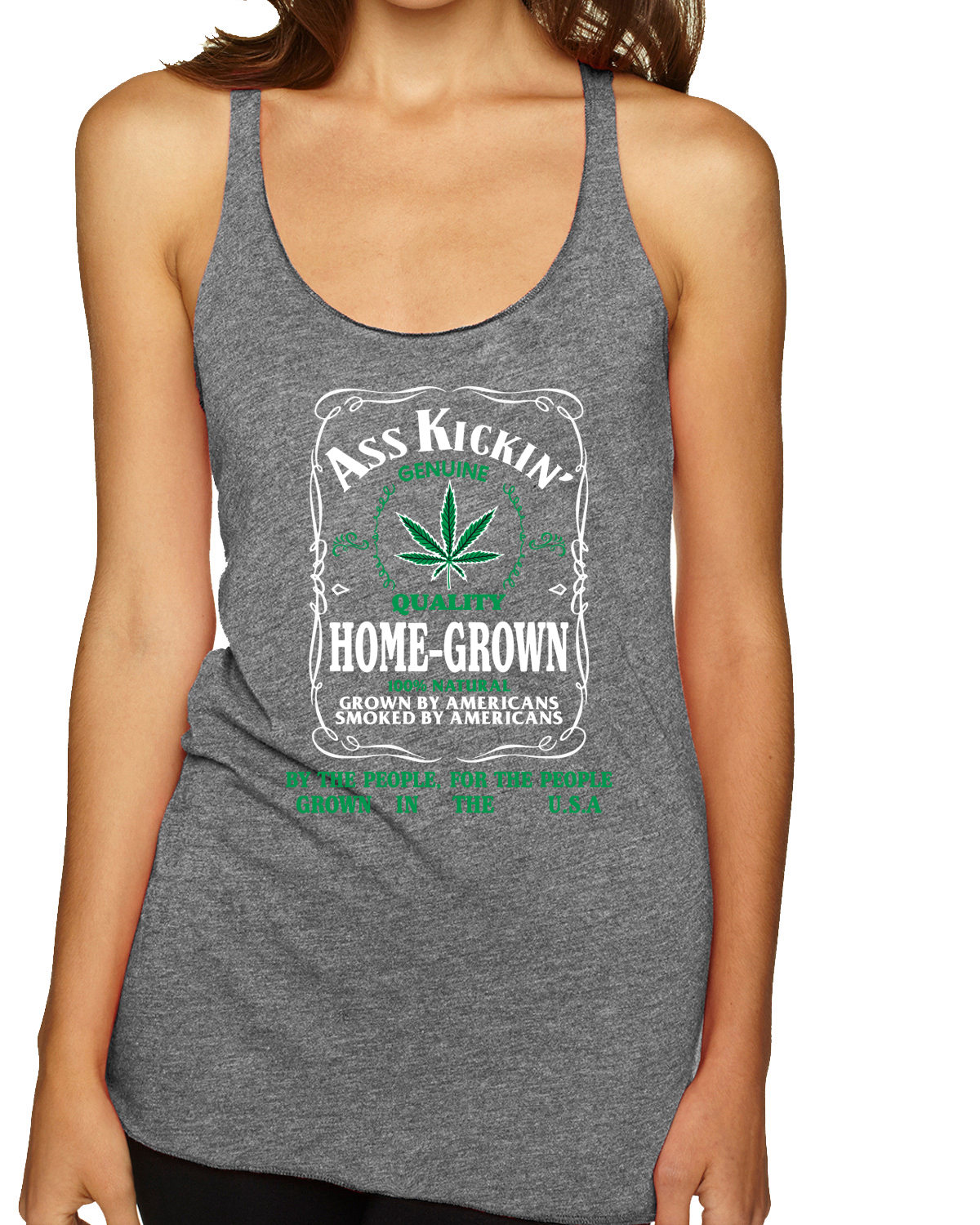 Top sin mangas Ass Kickin"" de calidad genuina cultivada en casa hierba triple mezcla Racerback - Imagen 7 de 15