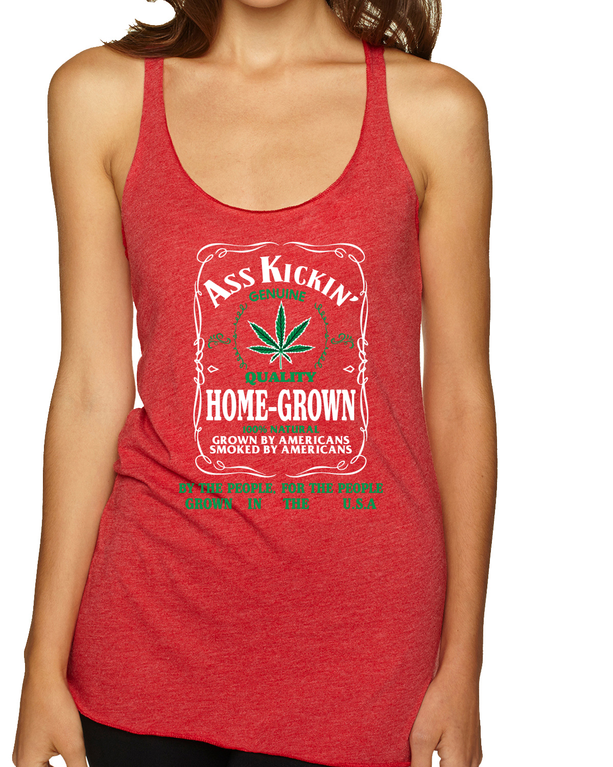 Top sin mangas Ass Kickin"" de calidad genuina cultivada en casa hierba triple mezcla Racerback - Imagen 10 de 15
