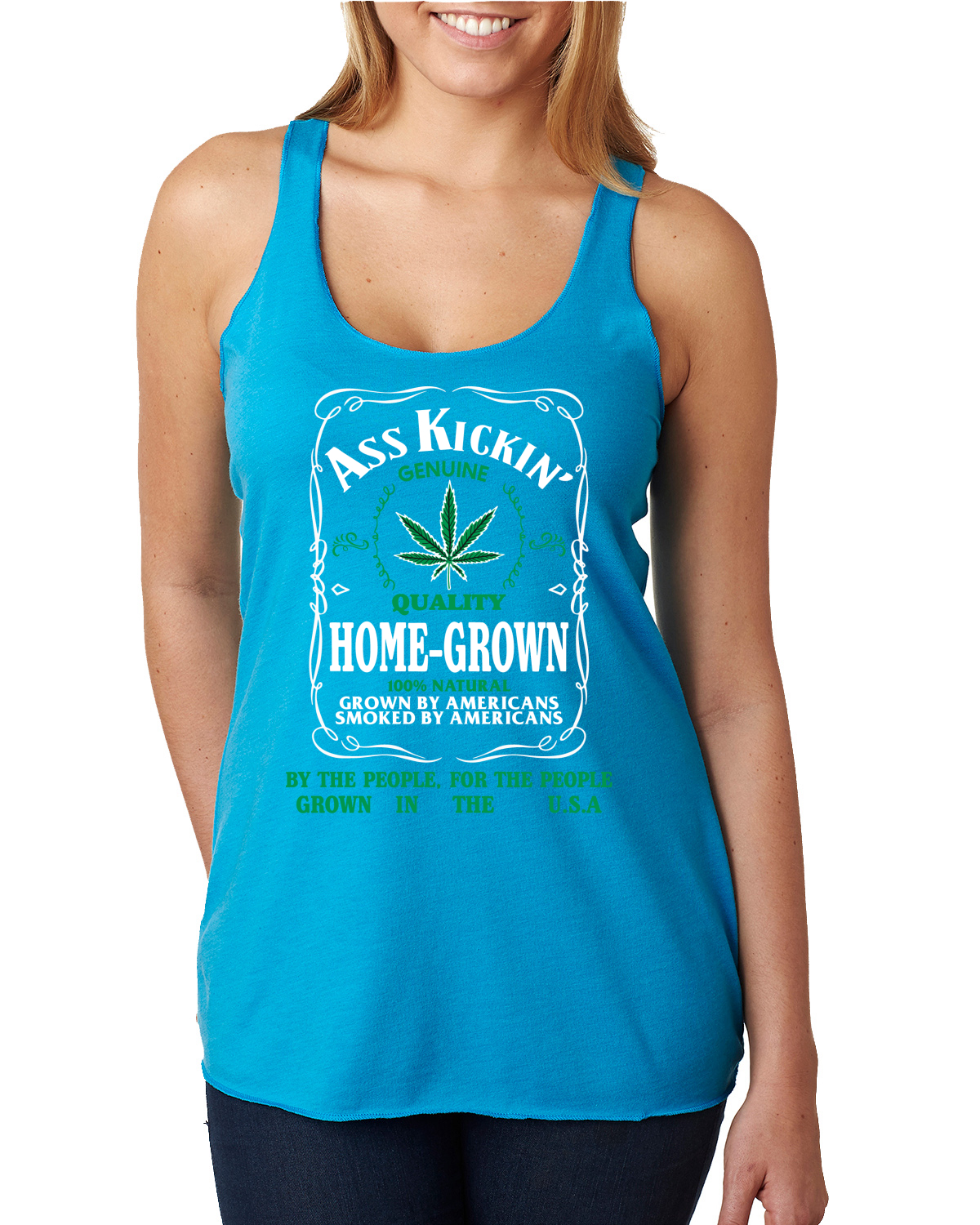 Top sin mangas Ass Kickin"" de calidad genuina cultivada en casa hierba triple mezcla Racerback - Imagen 12 de 15