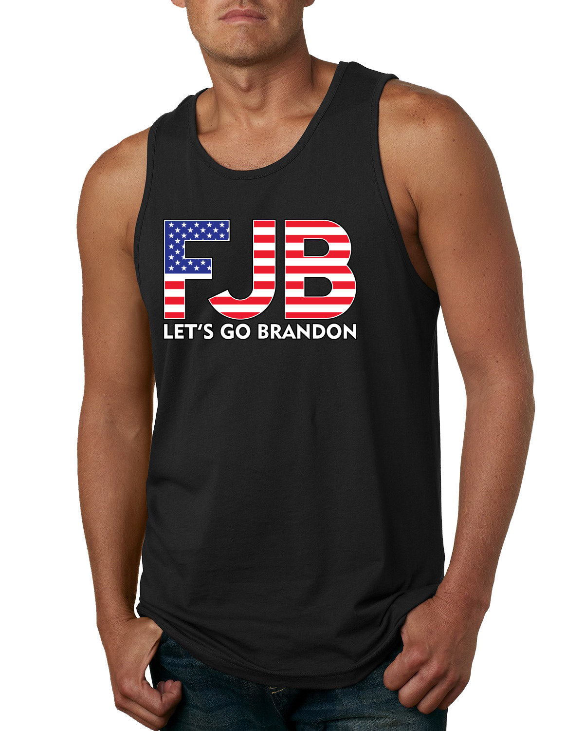 Camiseta sin mangas gráfica FJB Lets Go Brandon bandera de EE. UU. para hombre - Imagen 3 de 9