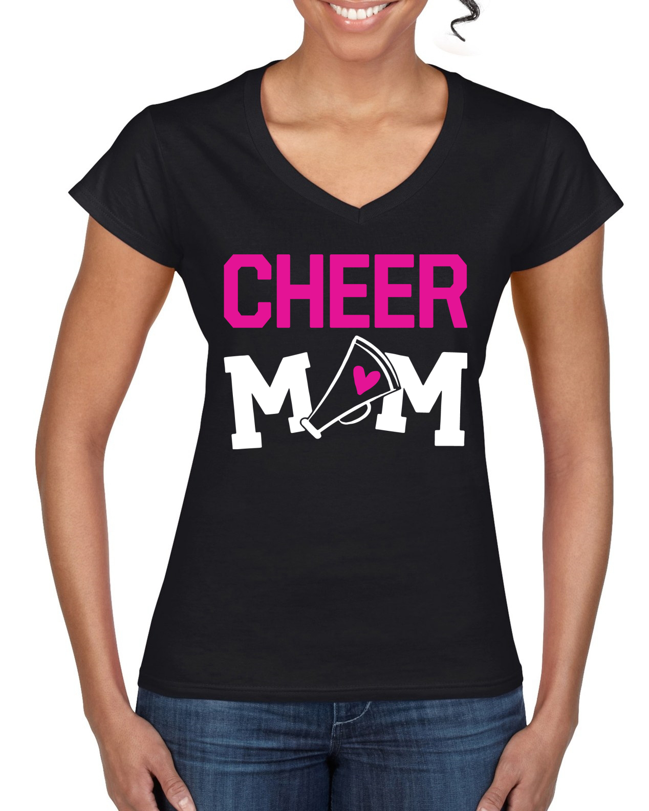 Cheer Mom Kinder Super-Fan Liebe rosa Herz Damen Standard V-Ausschnitt T-Shirt - Bild 3 von 8