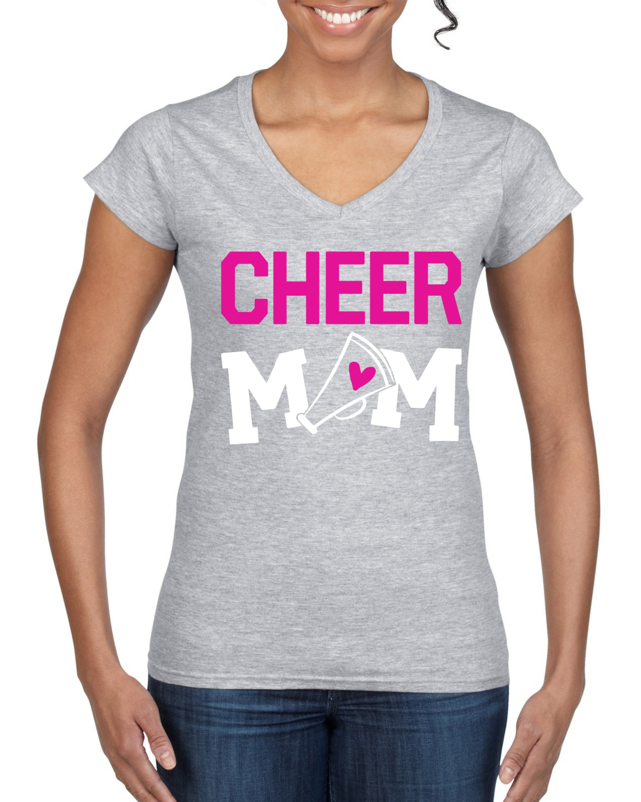 Cheer Mom Kinder Super-Fan Liebe rosa Herz Damen Standard V-Ausschnitt T-Shirt - Bild 4 von 8