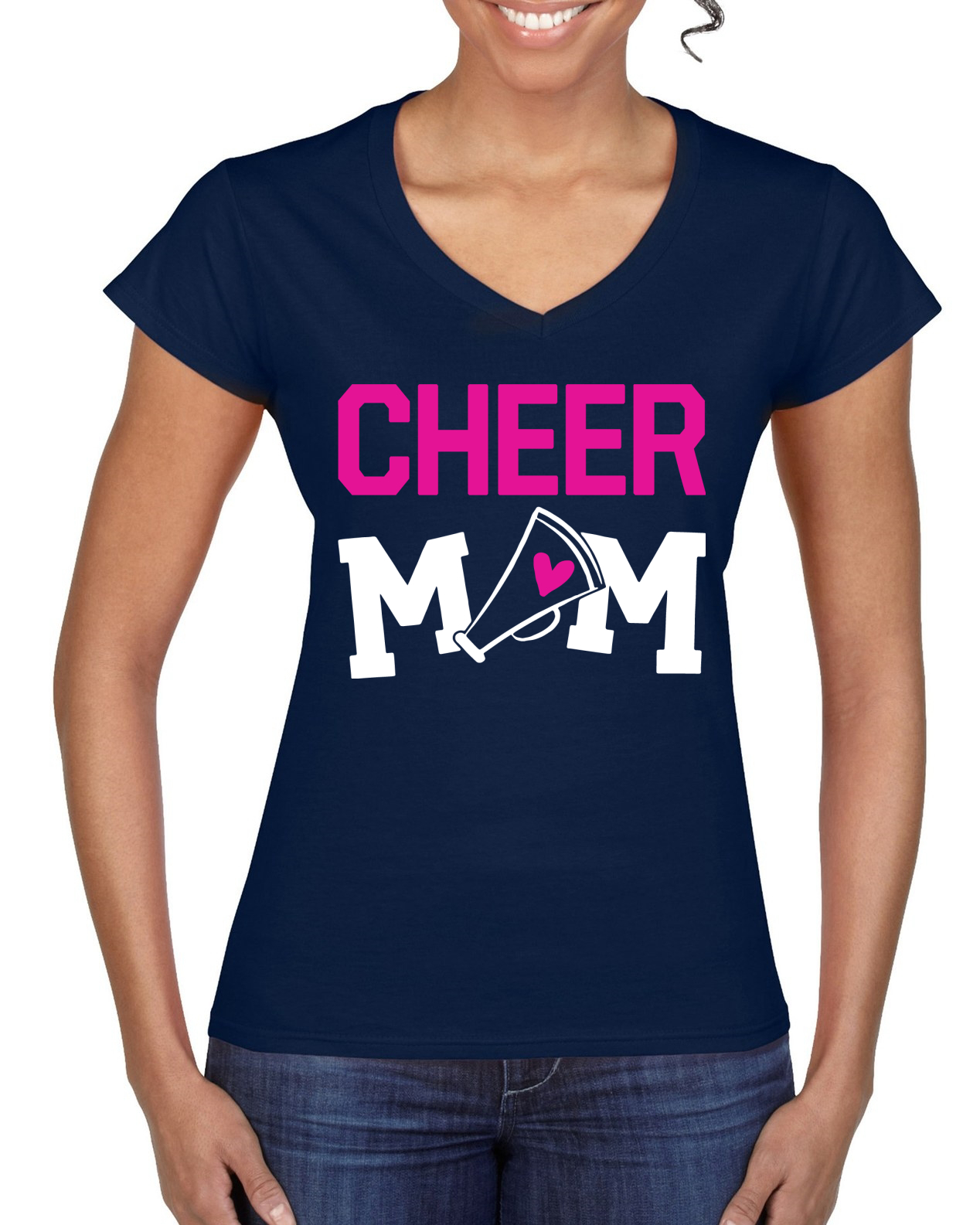 Cheer Mom Kinder Super-Fan Liebe rosa Herz Damen Standard V-Ausschnitt T-Shirt - Bild 5 von 8