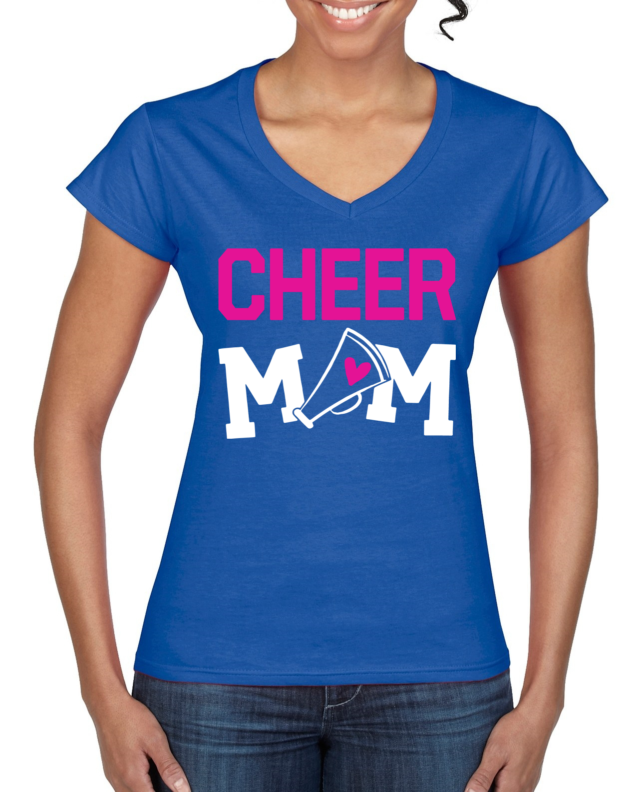 Cheer Mom Kinder Super-Fan Liebe rosa Herz Damen Standard V-Ausschnitt T-Shirt - Bild 7 von 8