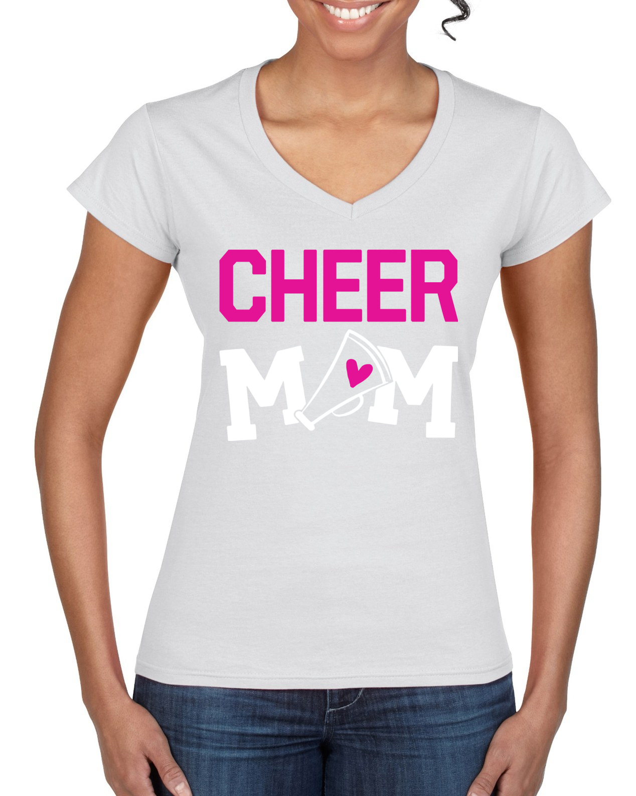 Cheer Mom Kinder Super-Fan Liebe rosa Herz Damen Standard V-Ausschnitt T-Shirt - Bild 8 von 8