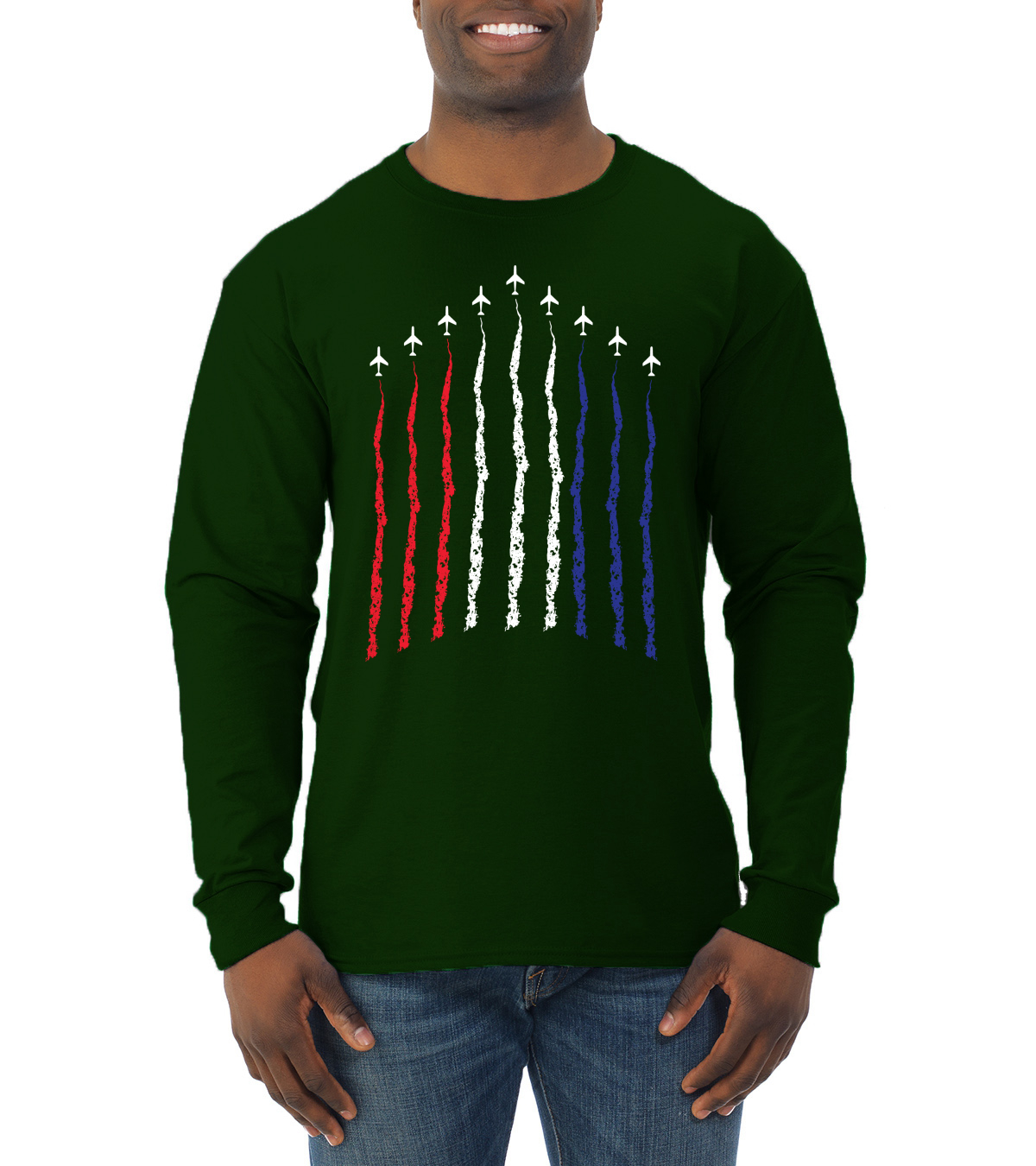 Camiseta America Fighter Jets bandera de EE. UU. Orgullo de la Fuerza Aérea para hombre manga larga - Imagen 10 de 10