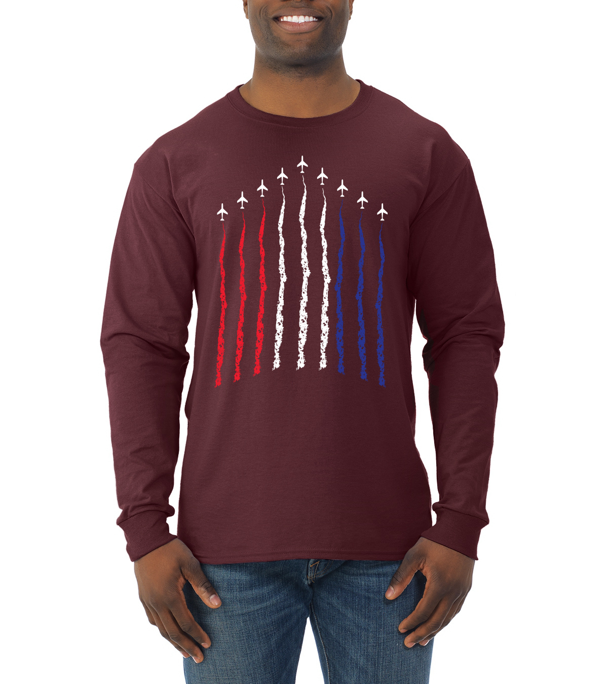 Camiseta America Fighter Jets bandera de EE. UU. Orgullo de la Fuerza Aérea para hombre manga larga - Imagen 9 de 10
