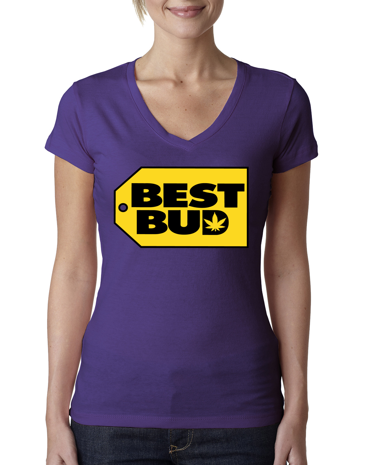 Camiseta Best Bud Parody Hierba Marihuana Stoner Regalo Mujeres Junior Cuello en V - Imagen 11 de 12