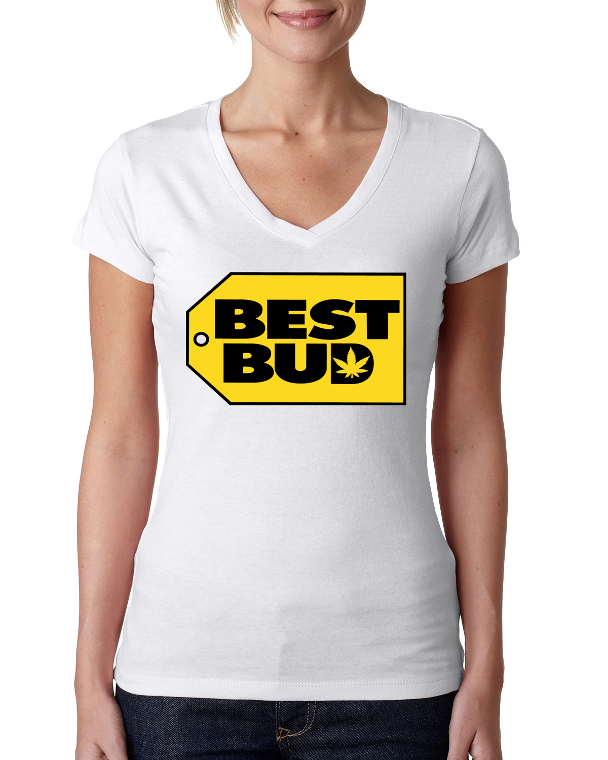 Camiseta Best Bud Parody Hierba Marihuana Stoner Regalo Mujeres Junior Cuello en V - Imagen 8 de 12