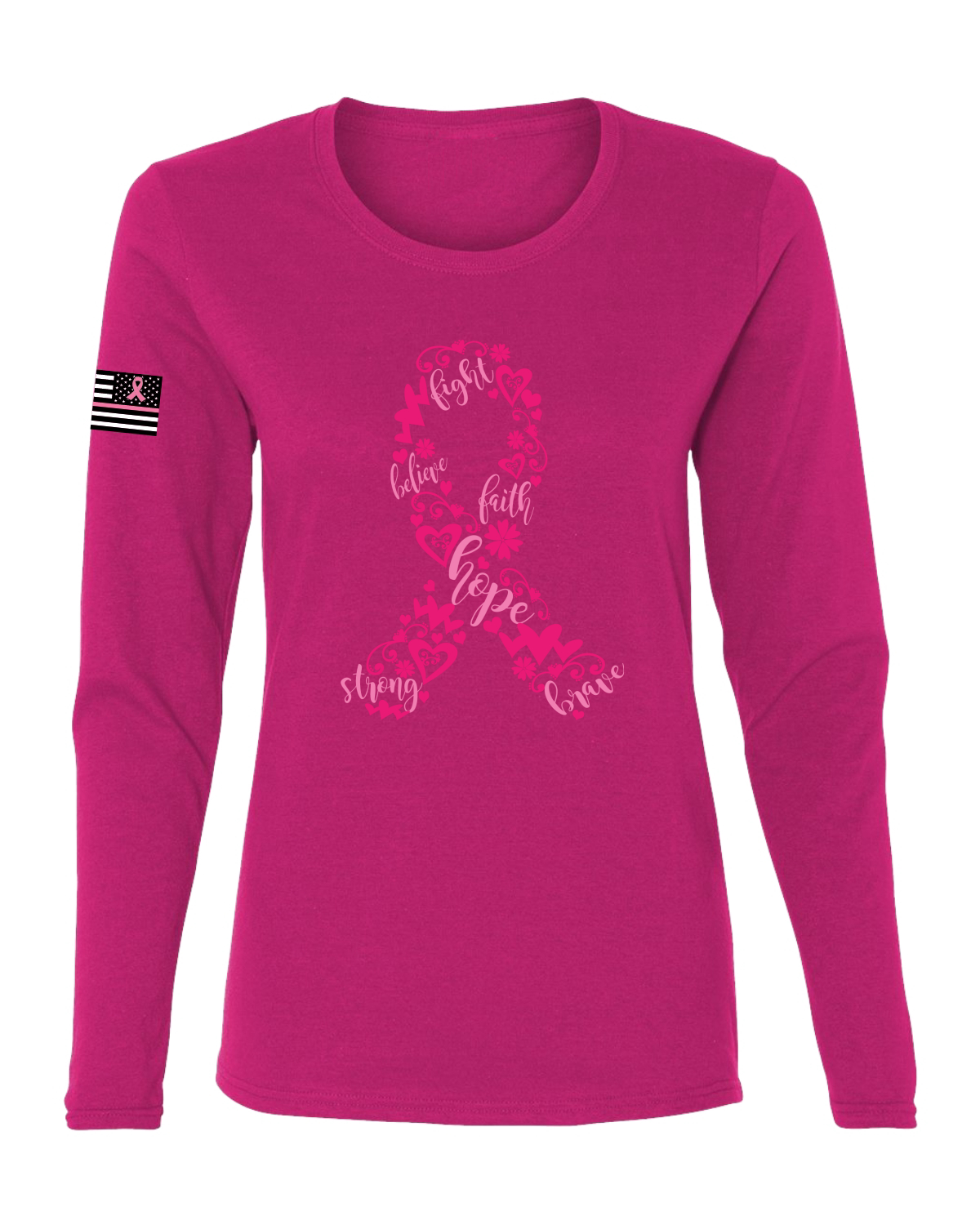 Collection Designs Breast Cancer Awareness USA Flag Women Pink Long Sleeve - Picture 16 of 22