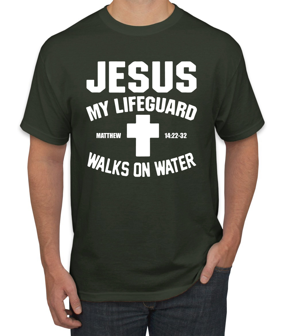 Jesus My Lifeguard Walks on Water Matthew 14:22l Men T-Shirt - Picture 4 of 27