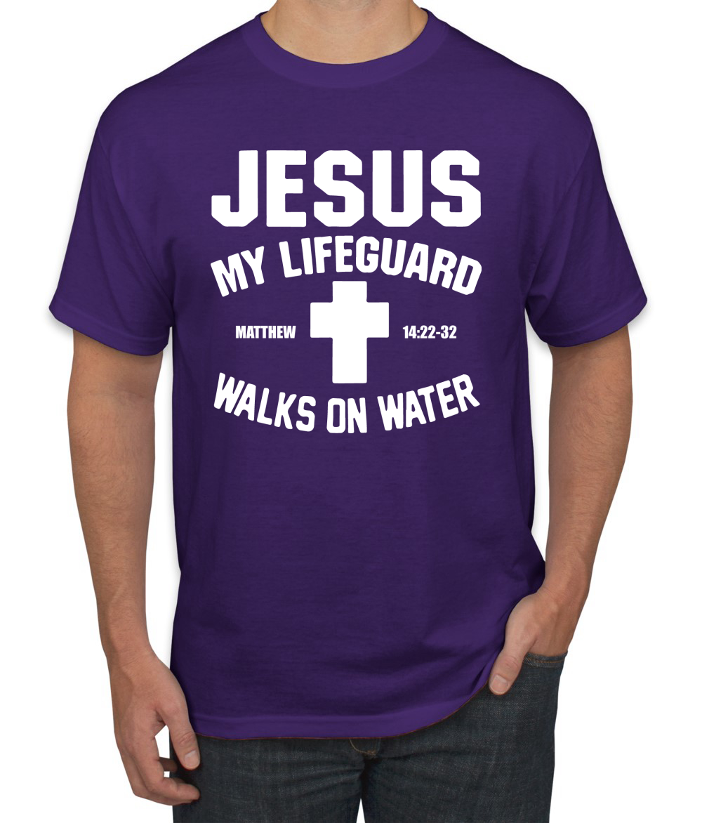 Jesus My Lifeguard Walks on Water Matthew 14:22l Men T-Shirt - Picture 14 of 27