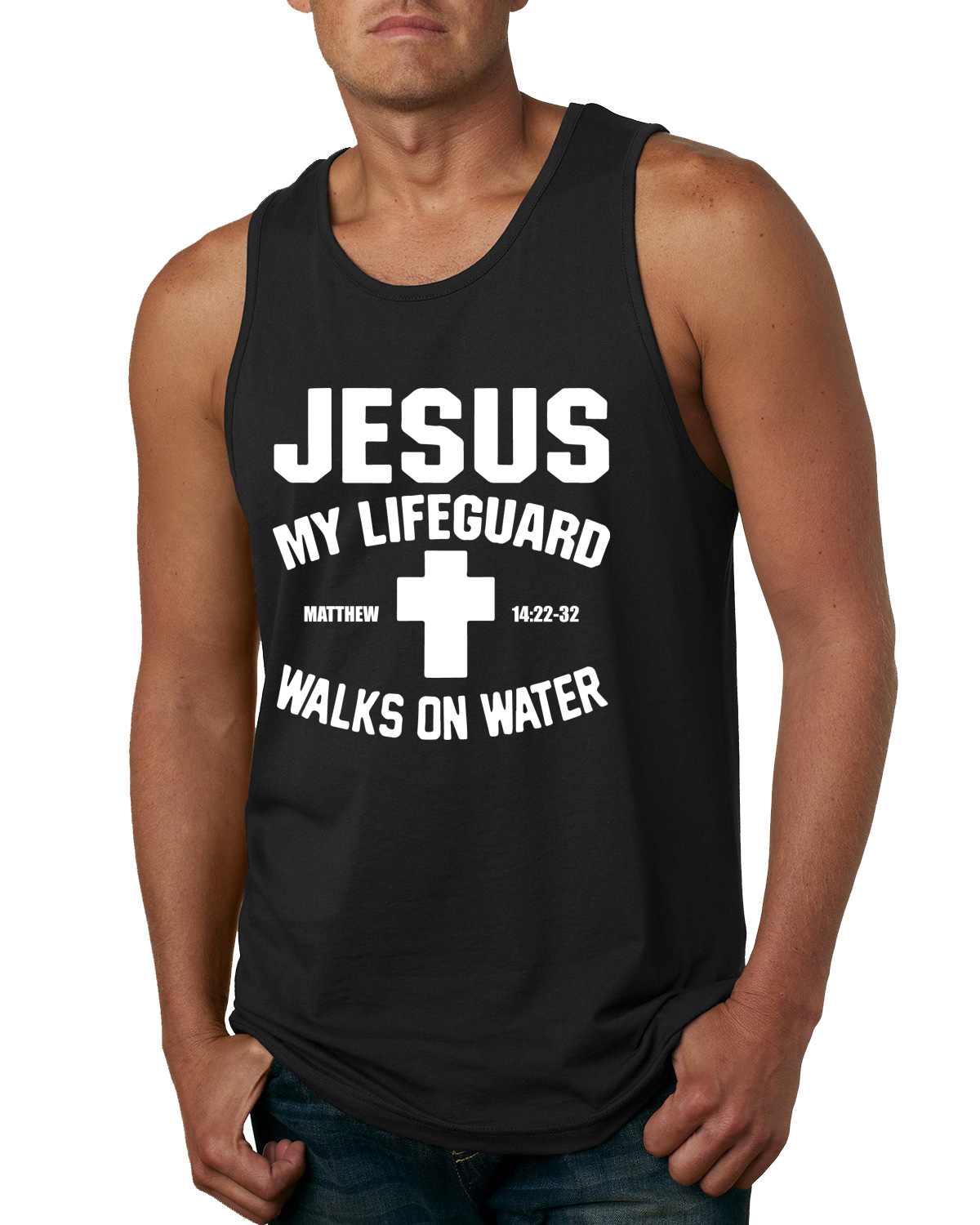 Jesus My Lifeguard Walks on Water Matthew 14:22l Men Tank Top - Picture 2 of 8