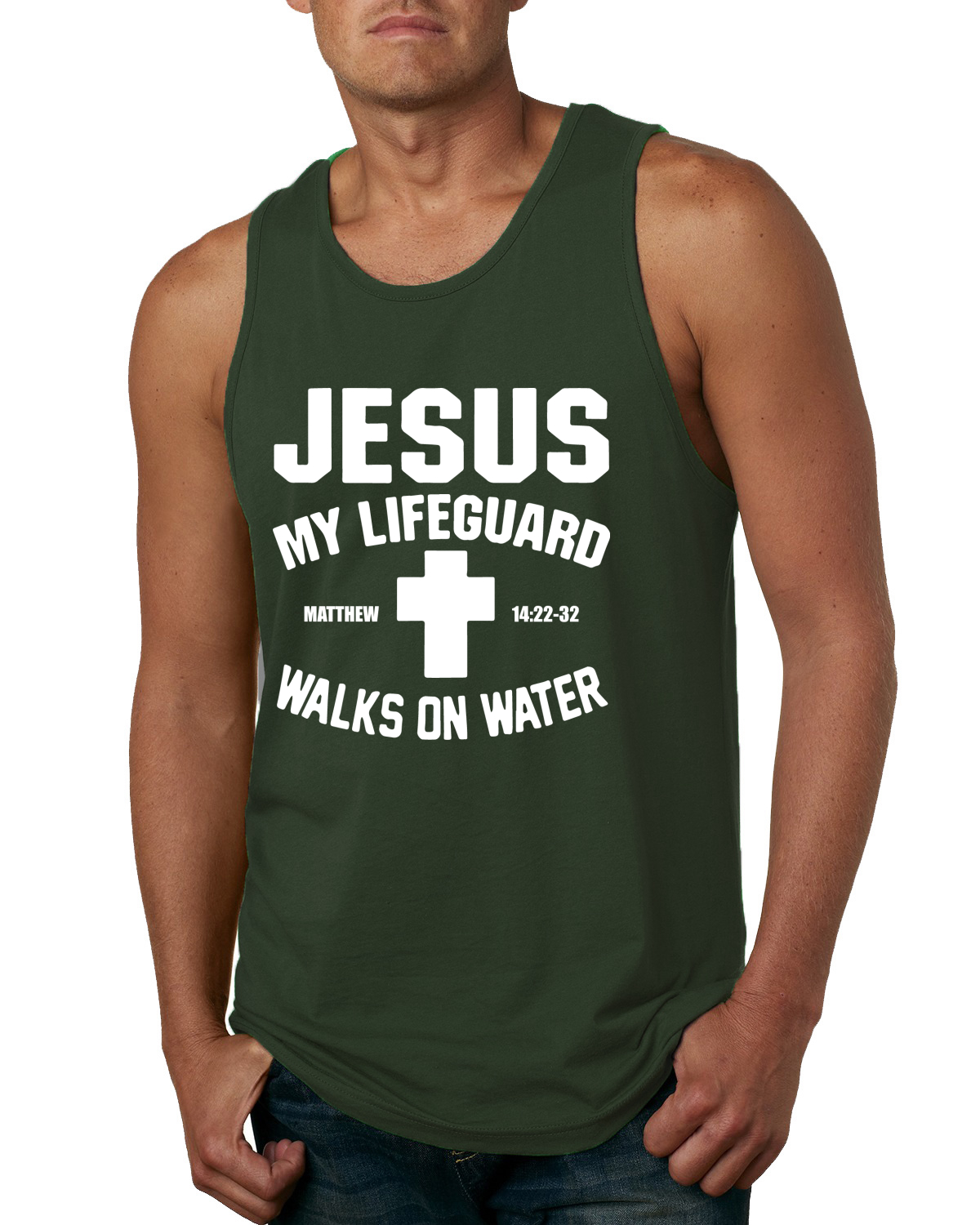 Jesus My Lifeguard Walks on Water Matthew 14:22l Men Tank Top - Picture 3 of 8